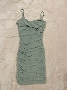 Hello Molly Sage Green Ruched Mini Slip Dress